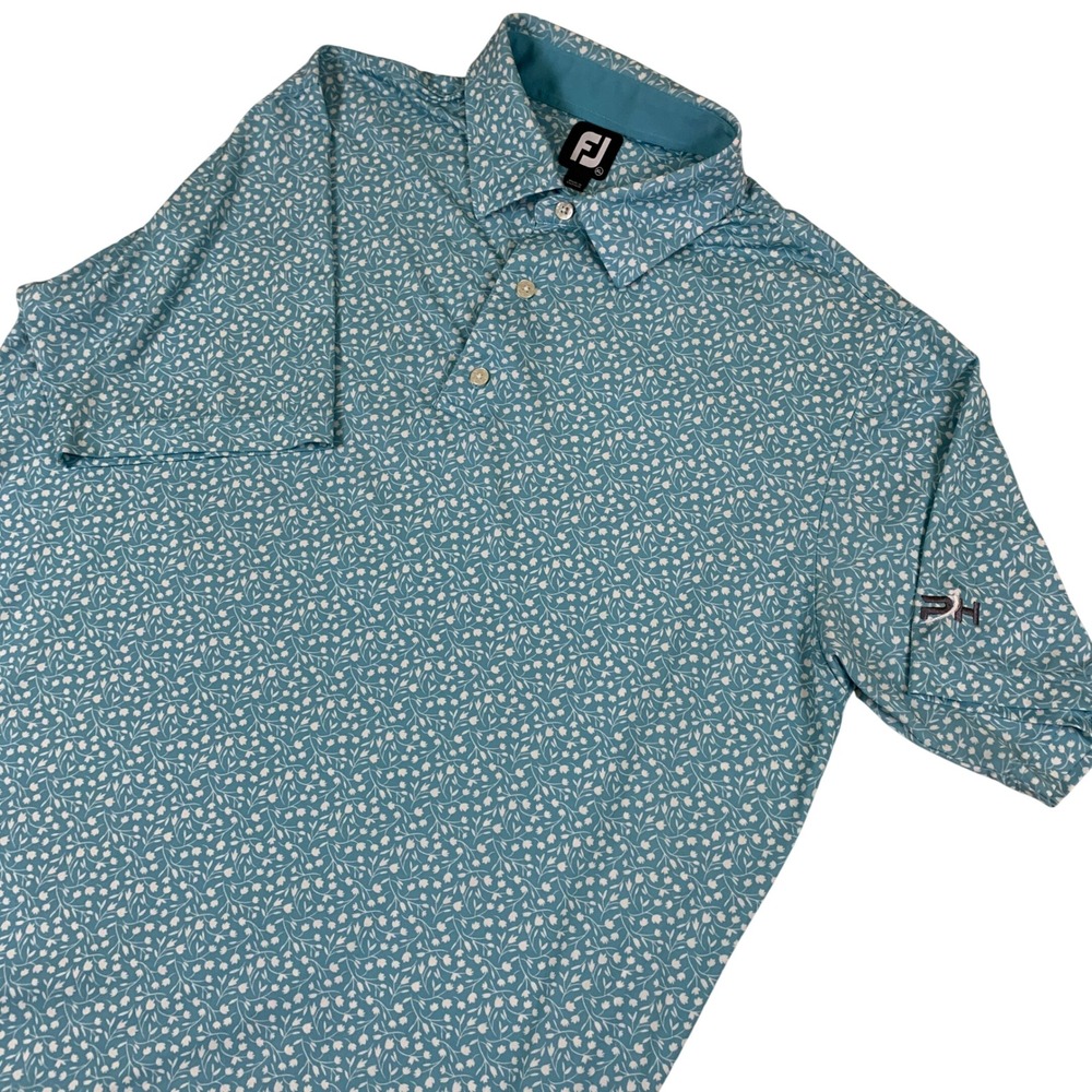 FootJoy FJ ProDry Mens Golf Polo Shirt Teal Blue White Floral Print Size‎ XL